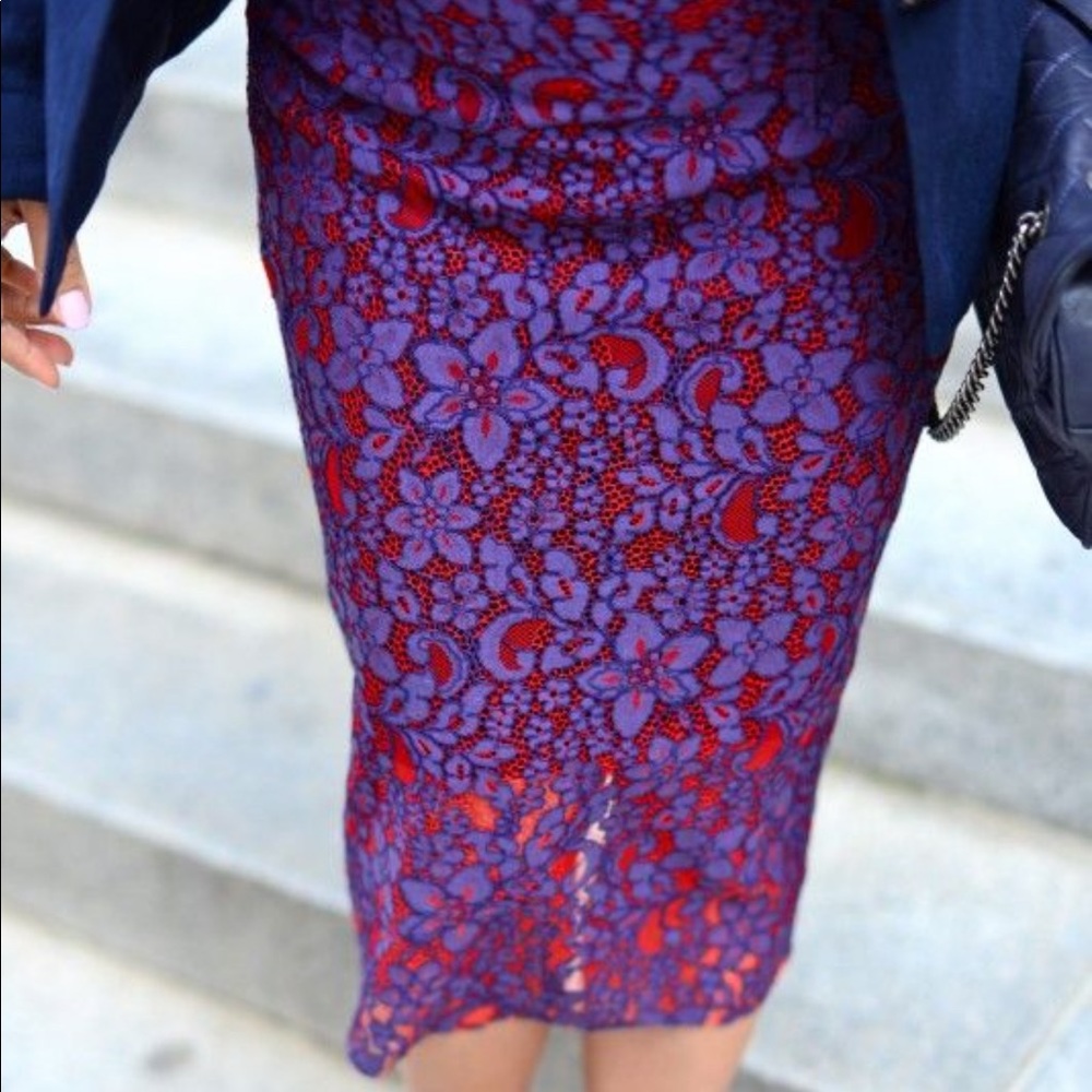Zara Purple & Red Lace Pencil Skirt